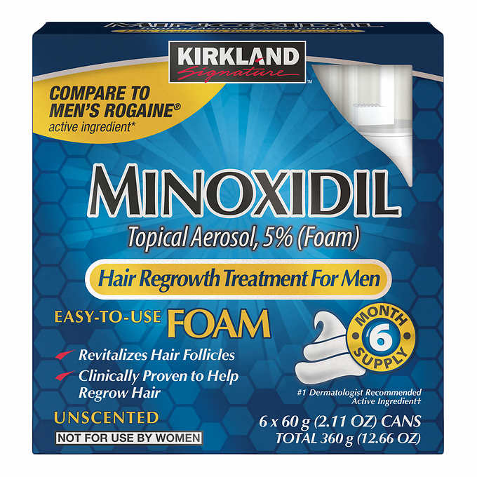 美國Costco kirkland Signature Hair Regrowth Treatment Minoxidil Foam for Men 6*60g can蘭生髮泡沫 1罐2.11oz ,一盒子6罐